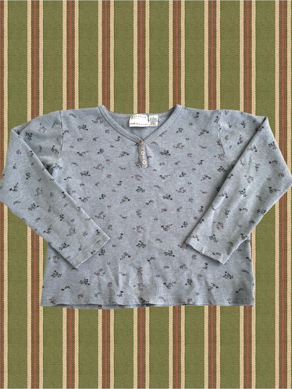 Croft & Barrow Light Blue Floral Thermal Henley Long Sleeve Top